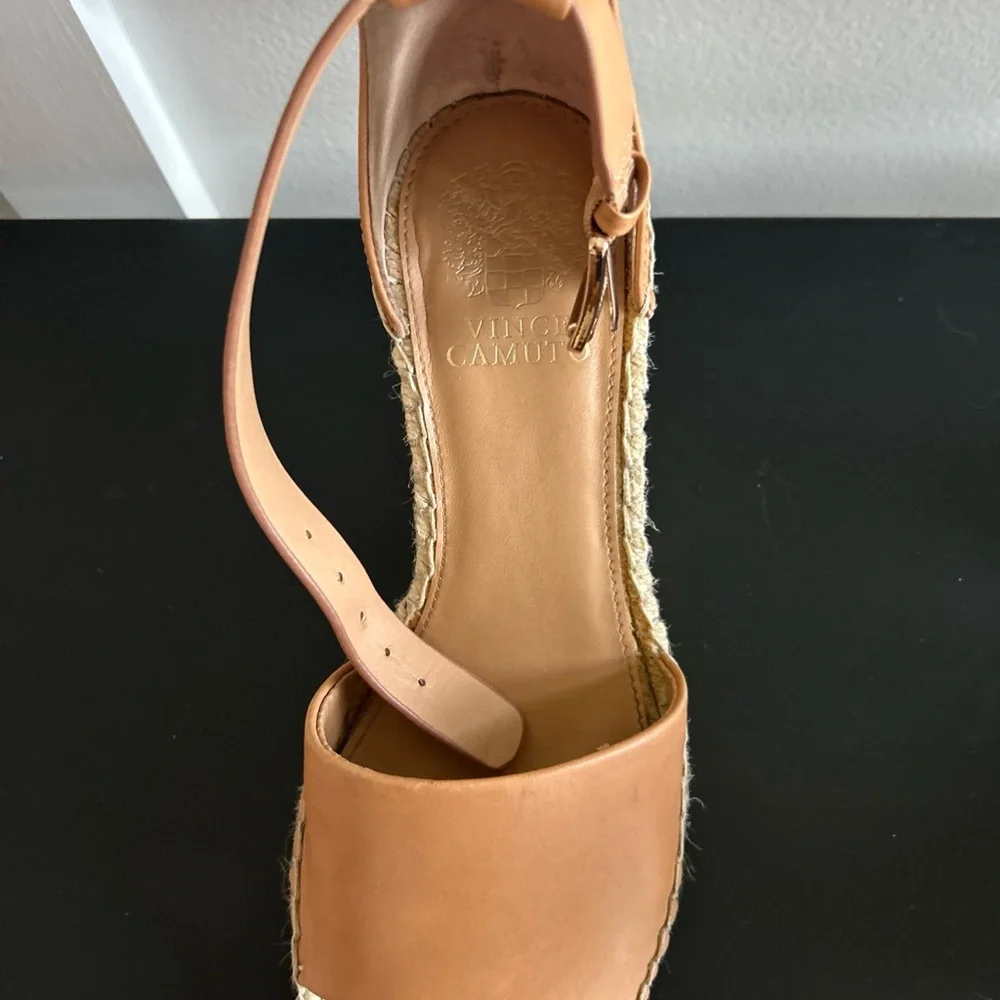 Vince Camuto Camel Leather Espadrille Wedge Heels Sandals - Picture 8 of 9